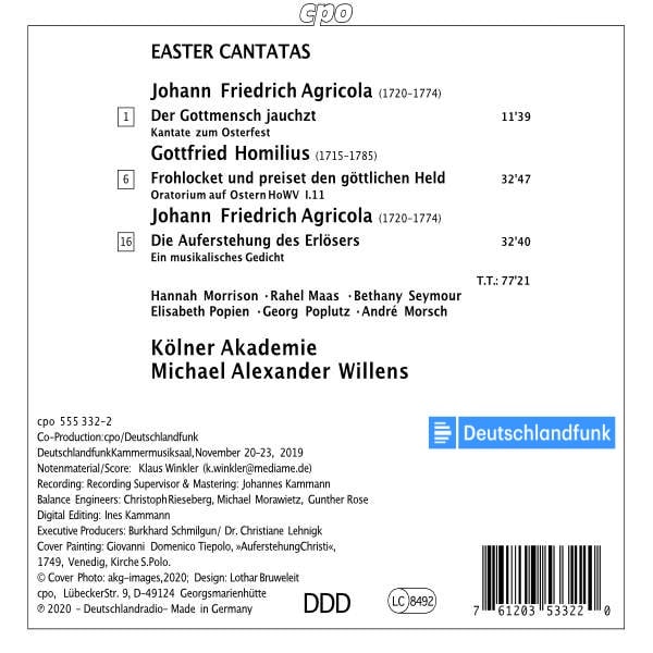 Johann Friedrich Agricola - Gottfried August Homilius - Die Auferstehung des Erlösers, Easter Cantatas