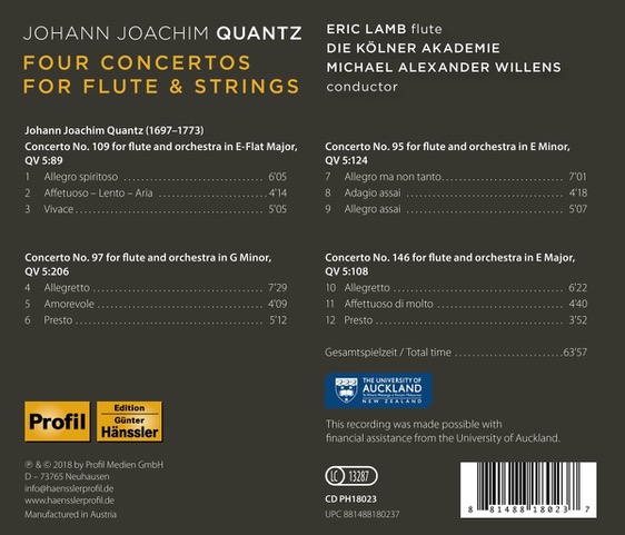 Johann Joachim Quantz: Four Concertos for Flute and Strings