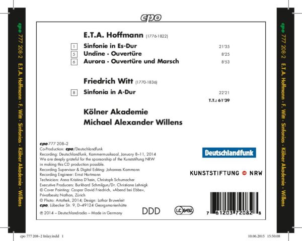 E.T.A. Hoffmann: Symphony, Overtures; Friedrich Witt: Symphony Inlay