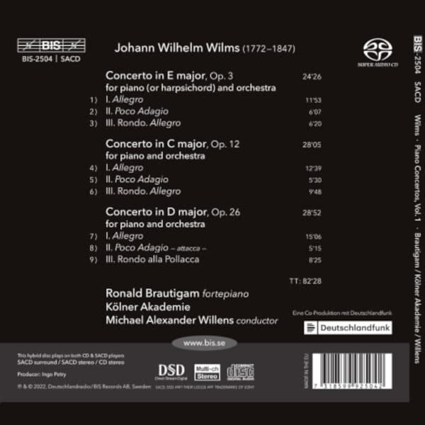 Johann Wilhelm Wilms Piano Concertos Vol.1