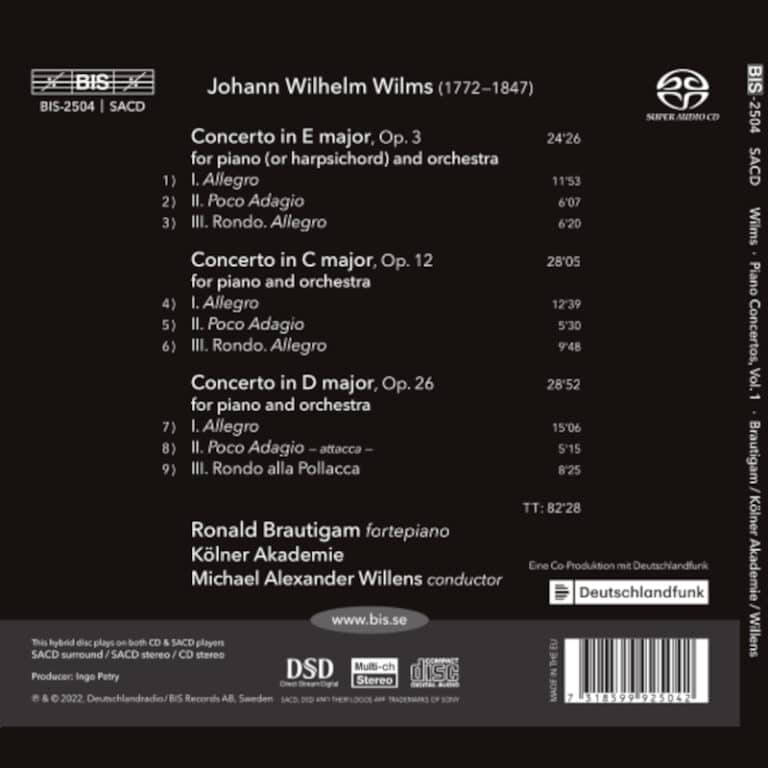 Johann Wilhelm Wilms The Piano concertos Vol. l - Kölner Akademie