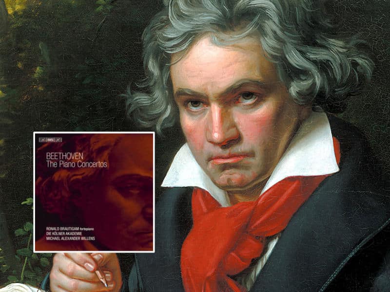 Ludwig van Beethoven and the cover of the recording of his Piano concertos